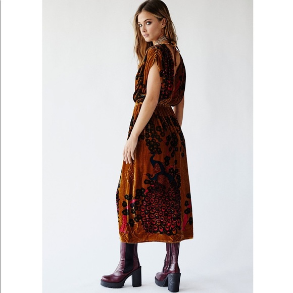 Free People Demoiselles Midi Velvet Ochre Dress - Picture 2 of 8